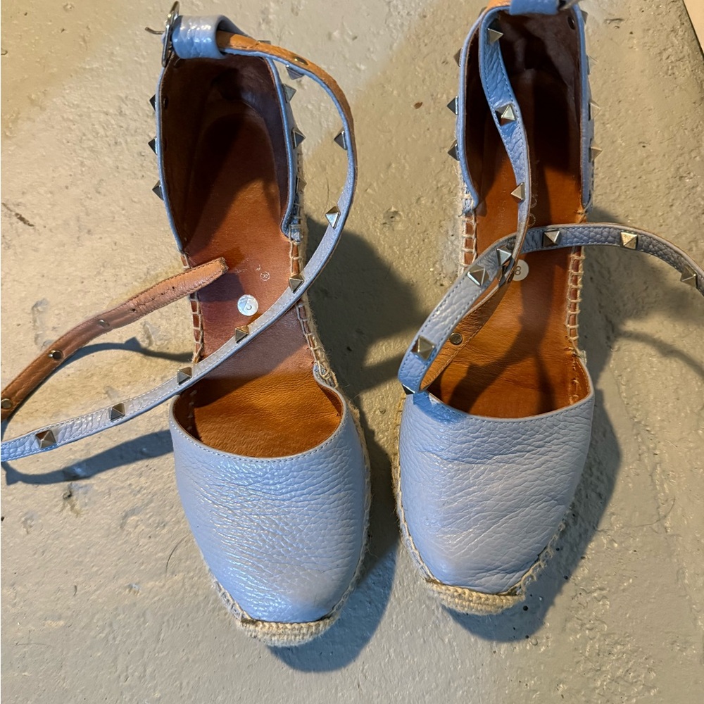 Italian Women's Blue Studded Espadrille Sandals